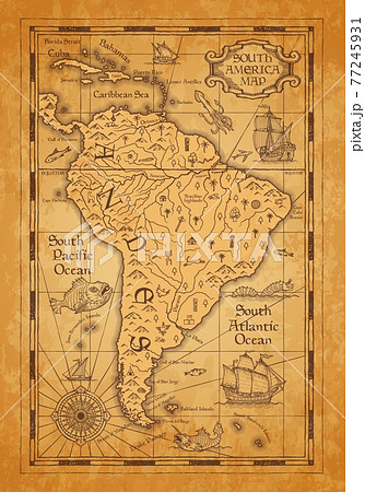 Antique map of South America on old parchment Antique map of South America on old parchment 77245931