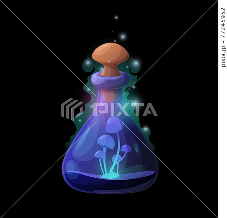Potion bottle with danger blue mushrooms, vector 77245952