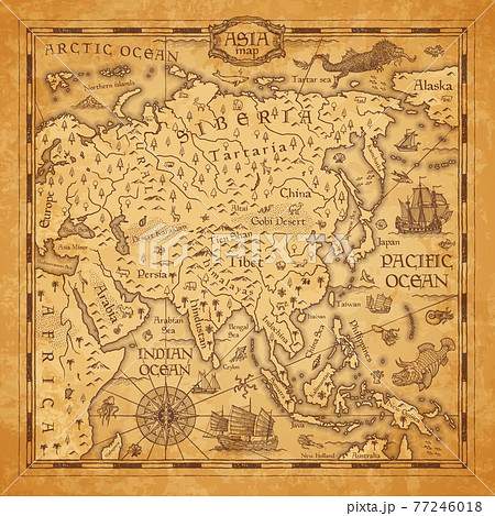 Vintage map of Asia, vector ancient parchment 77246018