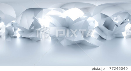full 360 degree panorama view of white abstract polygon design empty hall futuristic architecture 3d render illustration hdri hdr vr design 77246049