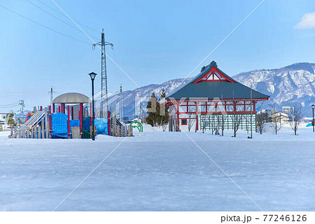 秋田県おがち道の駅雪景色 秋田県おがち道の駅雪景色 77246126