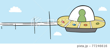 Cartoon vector illustration of UFO flying in the sky. 77246616