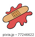 Cartoon vector illustration of blood and band-aid on top of it. 77246622