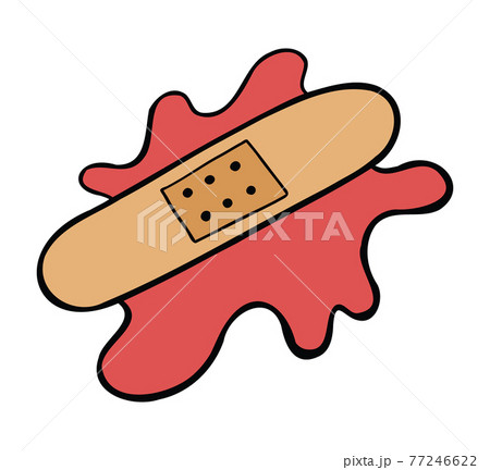 Cartoon vector illustration of blood and band-aid on top of it. 77246622