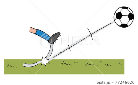 Cartoon vector illustration of soccer player who shoots the ball on the field. 77246626