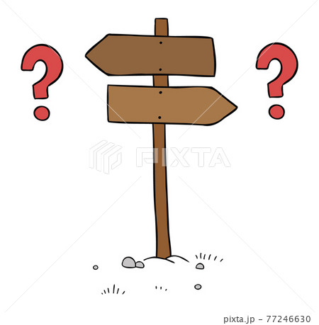 Cartoon vector illustration of wooden road sign. inability to make decisions about the left and right sides. 77246630