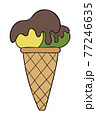 Cartoon vector illustration of cone ice cream with chocolate sauce on top. 77246635