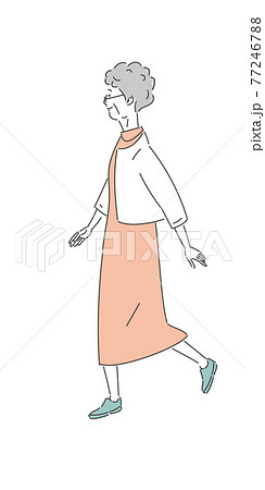 走るメガネの年配の女性のイラスト素材