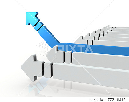 周囲から離脱して急上昇するイメージ。白バック。3Dレンダリング。 周囲から離脱して急上昇するイメージ。白バック。3Dレンダリング。 77246815