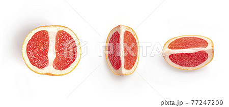 Set of fresh orange cut grapefruit whole, half and slices isolated on white background. Set of fresh orange cut grapefruit whole, half and slices isolated on white background. 77247209