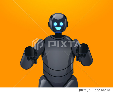 black robot cyborg pointing at something modern robotic character artificial intelligence technology concept 77248218