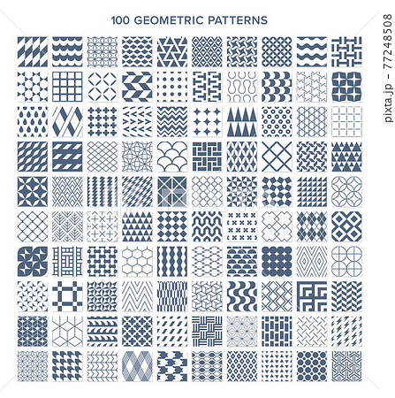 100種類の幾何学模様のシームレスパターンのイラスト素材