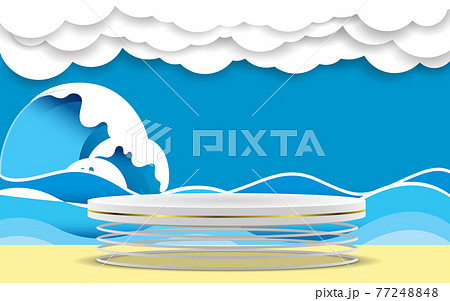 white cylinder podium on white spring with the beach background white cylinder podium on white spring with the beach background 77248848