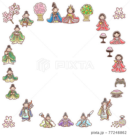 ひな祭り 丸く並んだおひなさま クレヨン画風のイラスト素材 ひな祭り 丸く並んだおひなさま クレヨン画風のイラスト素材