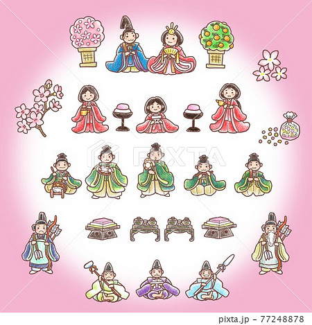 ひな祭り_おひなさま_背景色あり_クレヨン画風 ひな祭り_おひなさま_背景色あり_クレヨン画風 77248878