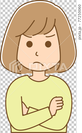 不満げな表情をしている女性のイラスト 77250060