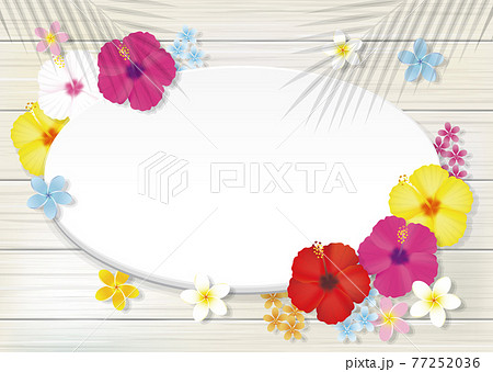 南国の花ハイビスカスと板壁のフレーム ベクターイラストのイラスト素材 南国の花ハイビスカスと板壁のフレーム ベクターイラストのイラスト素材