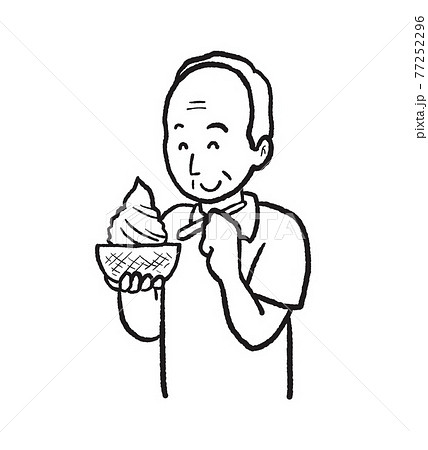 メロンソフトクリームを食べる高齢男性の線画イラスト 77252296