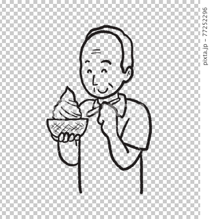 メロンソフトクリームを食べる高齢男性の線画イラスト 77252296