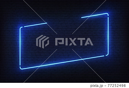 Neon frame template with placeholder. Blue incline light banner design template. Vector glowing rectangle signboard 77252498