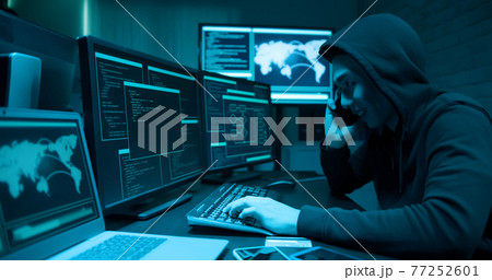 Asian male hacker extorting 77252601