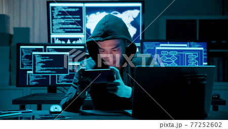 closeup of asian male hacker 77252602