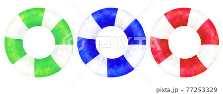 3色の浮き輪のイラストのイラスト素材