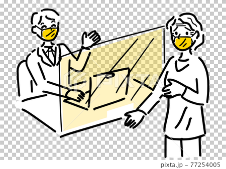 窓口の男性に相談する不安そうな高齢女性 窓口の男性に相談する不安そうな高齢女性 77254005