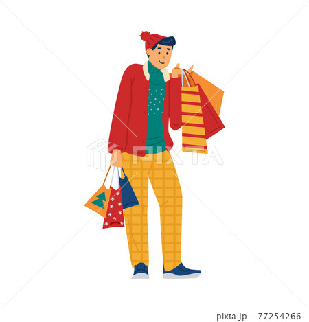 Male shopper enjoying big christmas sales and discounts in shops. 77254266