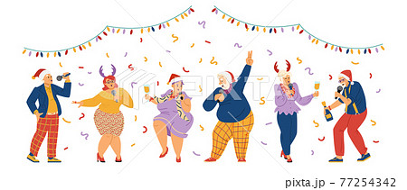 Elderly people celebrating Christmas in karaoke, vector illustration isolated. Elderly people celebrating Christmas in karaoke, vector illustration isolated. 77254342