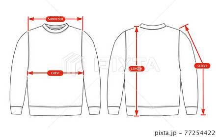 アパレル・ファッションコンテンツ用 サイズ表 ベクターイラスト / 長袖スウェットシャツ 77254422
