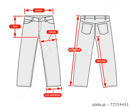 アパレル ファッションコンテンツ用 サイズ表 ベクターイラスト デニムジーンズ ボトム ズボンのイラスト素材
