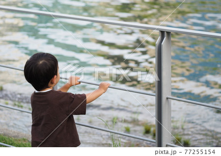 川を眺める子供 川を眺める子供 77255154