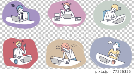 Business anxiety, dissatisfaction, stress, male and female simple illustration set 77256336