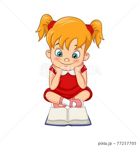 Cartoon funny girl student reading a book 77257705