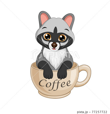 Cartoon cute civet in a coffee cup 77257722