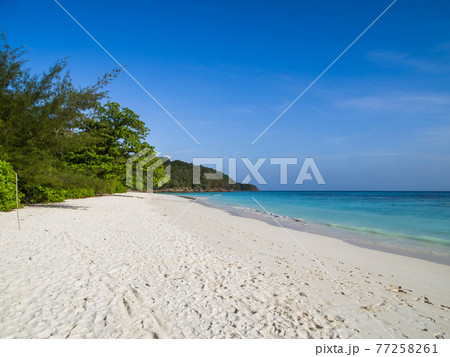 無人島の白い砂浜 (タチャイ島、シミラン海洋国立公園、タイ王国) 77258261