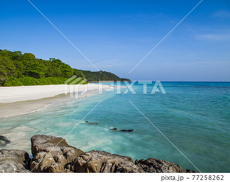 無人島の白い砂浜 (タチャイ島、シミラン海洋国立公園、タイ王国) 無人島の白い砂浜 (タチャイ島、シミラン海洋国立公園、タイ王国) 77258262