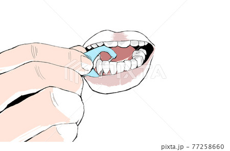 歯間ブラシで歯を掃除するリアルな手のイラストのイラスト素材