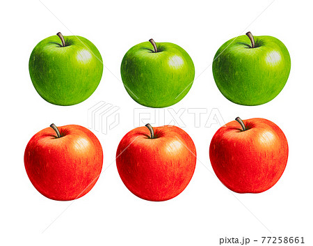 Red And Green Apple Illustration Set Hand のイラスト素材