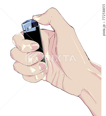 ライターで火を付けるリアルな手のカラフルイラスト2のイラスト素材