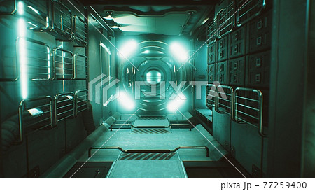 dark space ship futuristic interior 77259400