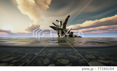 ocean seascape with sky and ocean wave splitted by waterline to underwater part 77260204