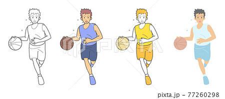 バスケットボール ドリブル 色違いのイラスト素材