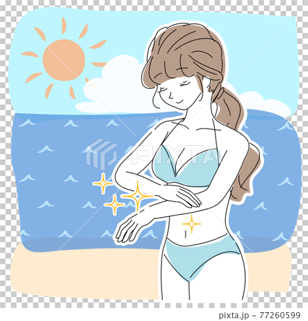 海にいる肌が綺麗な水着の女性のイラスト素材