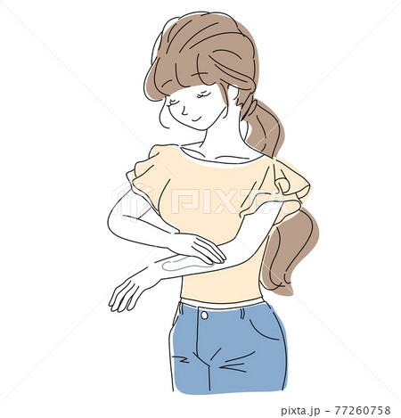 日焼け止めを塗る女性 日焼け止めを塗る女性 77260758