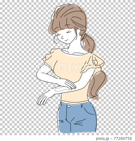日焼け止めを塗る女性 日焼け止めを塗る女性 77260758