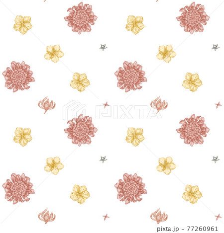Seamless pattern with hand drawn pastel plumeria, allamanda, clerodendrum, champak, etlingera, ixora Seamless pattern with hand drawn pastel plumeria, allamanda, clerodendrum, champak, etlingera, ixora 77260961