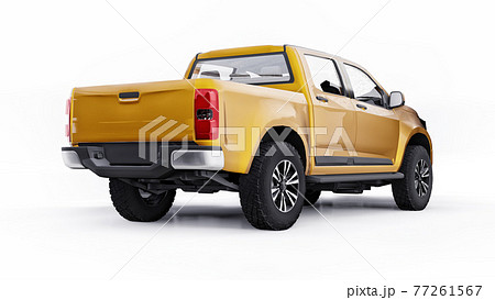 Yellow pickup car on a white background. 3d rendering. 77261567