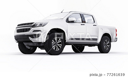 White pickup car on a white background. 3d rendering. 77261639